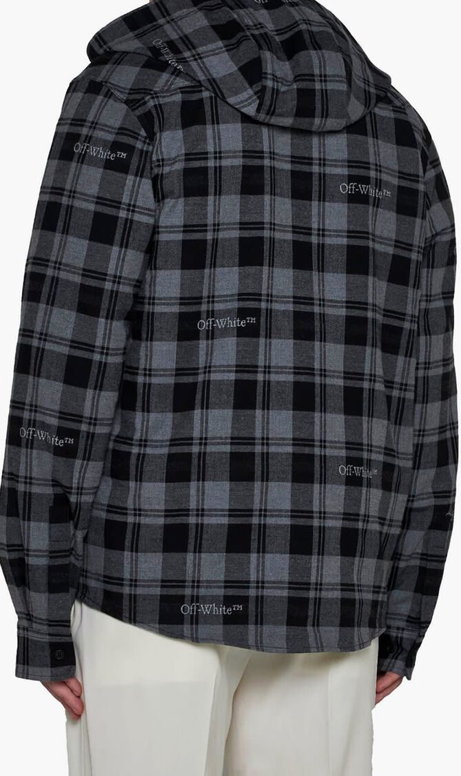 CHECK FLANN HOODED SHIRT DARK GREY BLACK