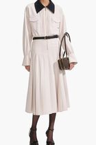 CREAM TWILL CONTRAST COLLAR MIDI DRESS