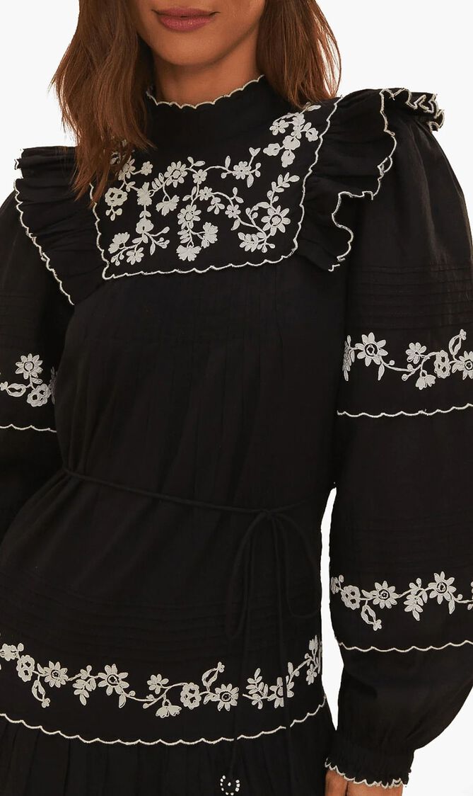 Embroidered Long Sleeve Maxi Dress