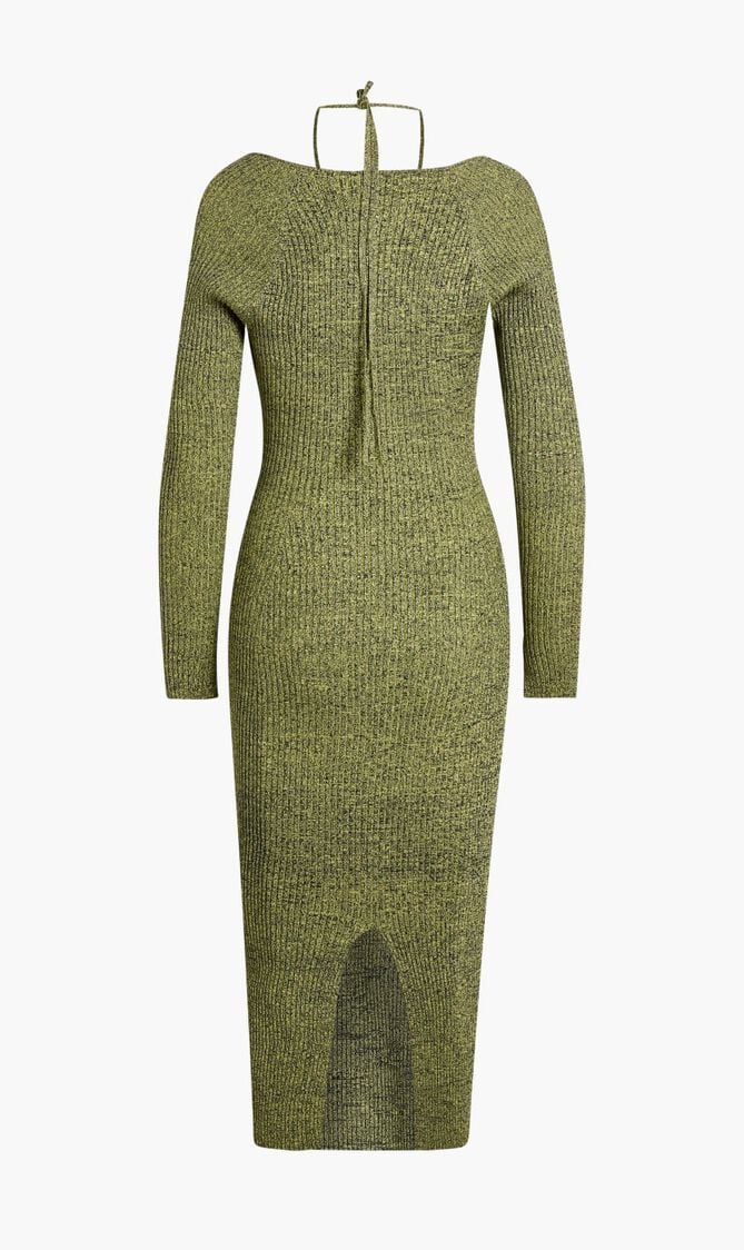 ELIJAH MARLED COMPACT RIB W/ LACE UP L/S HALTER TIE MIDI DRESS ELIJAH MARLED COMPACT RIB W/ LACE UP L/S HALTER TIE MIDI DRESS