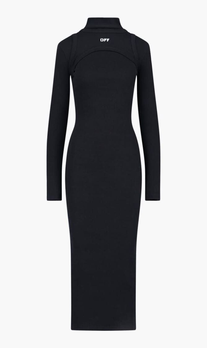 OFF STAMP RIB ROUND LONG DRES BLACK WHIT