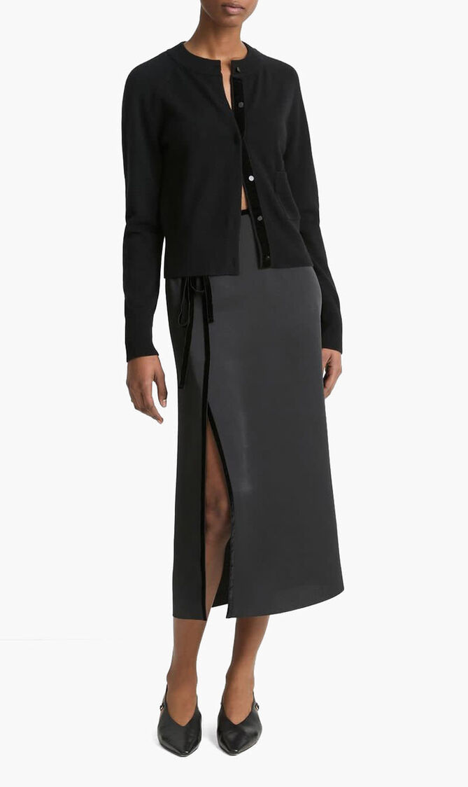 Velvet Trim Wool Blend Cardigan