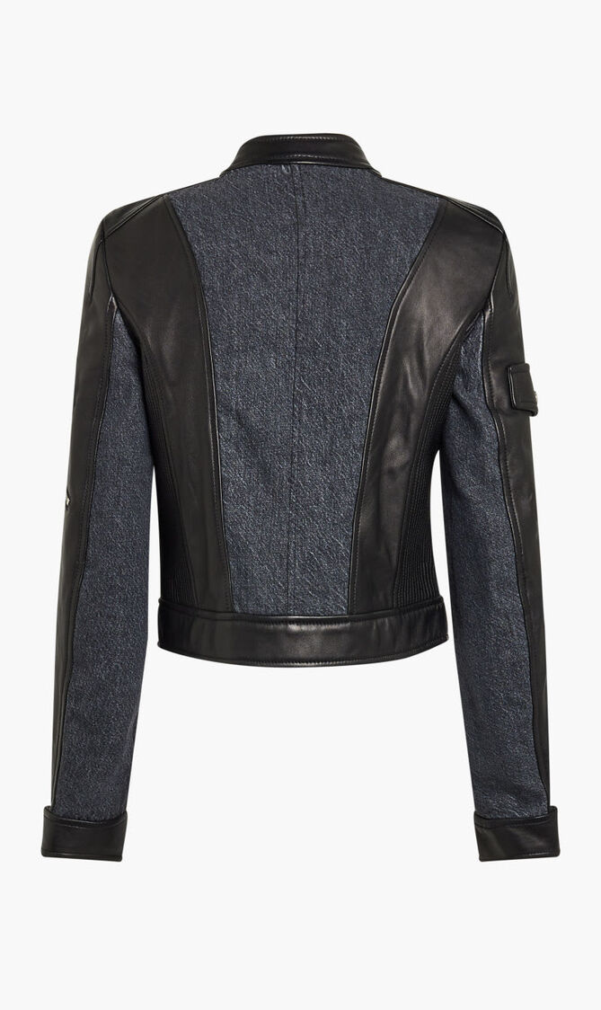 JACKET LEATHER LEATHER WITH DENIM DETAILS