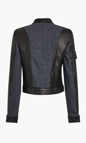 JACKET LEATHER LEATHER WITH DENIM DETAILS