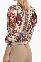 Toucans Scarf Cream Puffed Sleeve Blouse