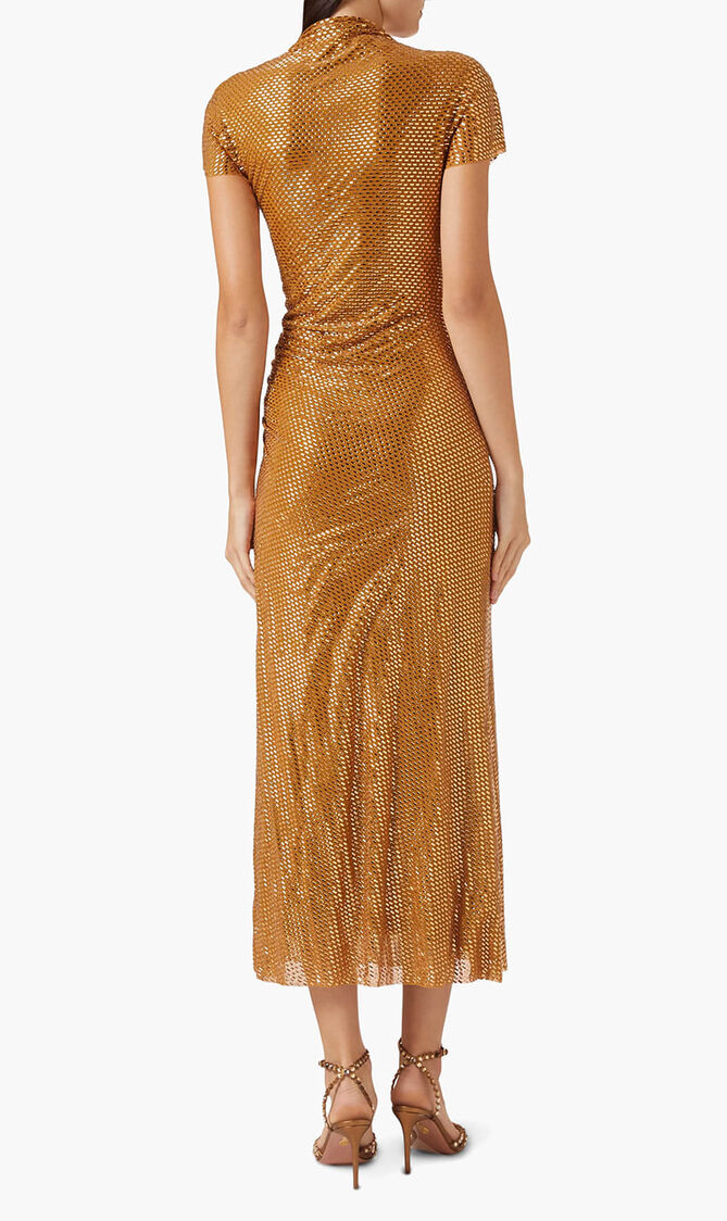 Rhinestone Draped Midi Dress