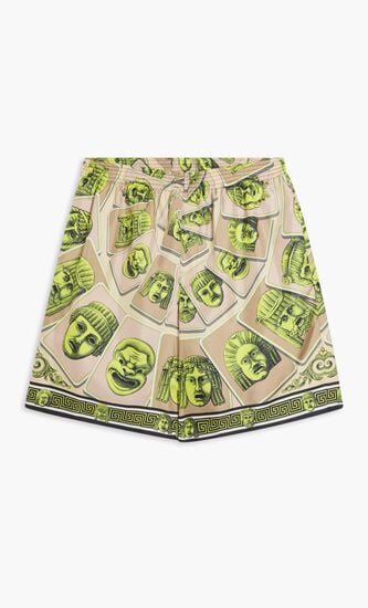 SHORTS TWILL SILK FABRIC WITH MASKS FOULARD PRINT