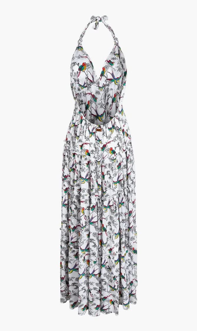 Rainbow Birds Viscose Long Backless Dress