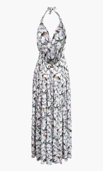 Rainbow Birds Viscose Long Backless Dress