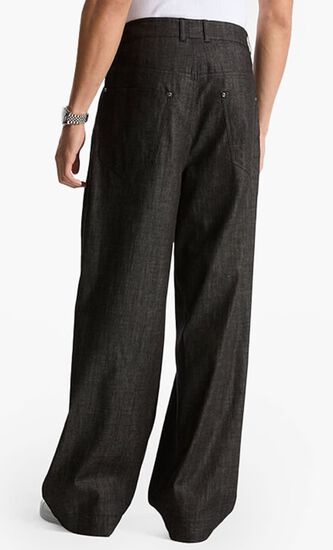 Pleated Chambray Wide-Leg Jeans