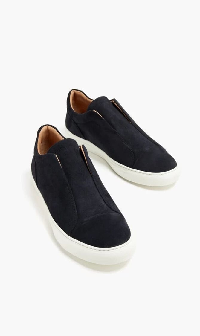 AARON SUEDE DARK NAVY TRAINER ALABASTER