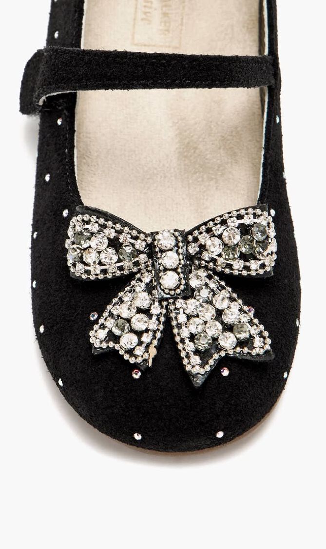 SWAROVSKI CRYSTALS ALL AROUND EMBELLISHED SUEDE LEATHER BALLERINAS WITH CRYSTAL BOW