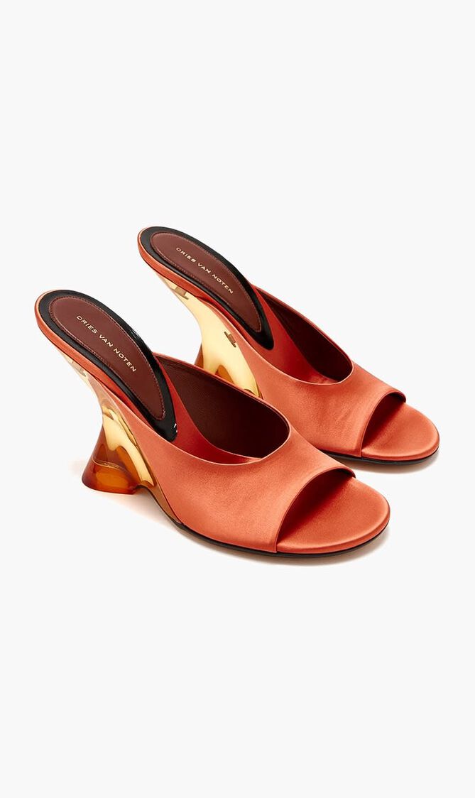 00010-WS261-1620 100MM COLOURED PLEXY WEDGE MULE ,IN SATIN