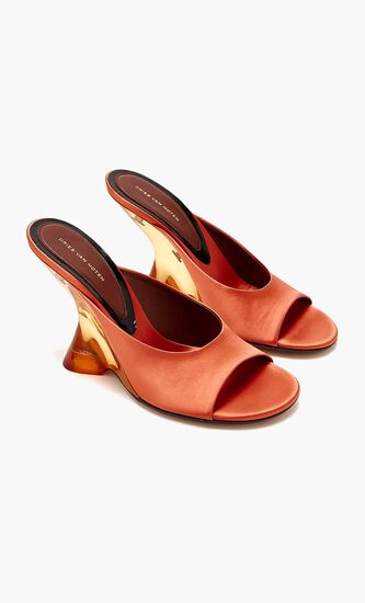 00010-WS261-1620 100MM COLOURED PLEXY WEDGE MULE ,IN SATIN