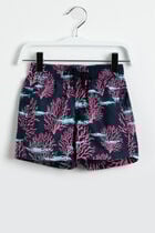 Coral and Fish Print Swim Trunks