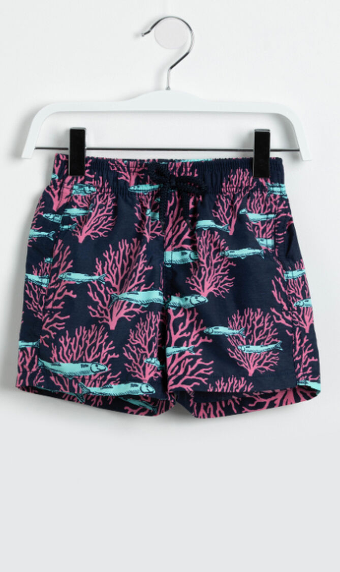 Coral and Fish Print Swim Trunks