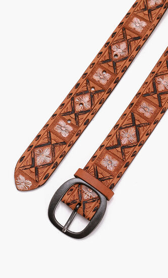 Floral Engraved Leather Belt