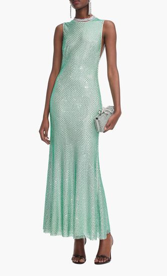 MINT RHINESTONE MESH MIDI DRESS