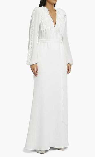 Ruffled GGT Crepe LS Dress