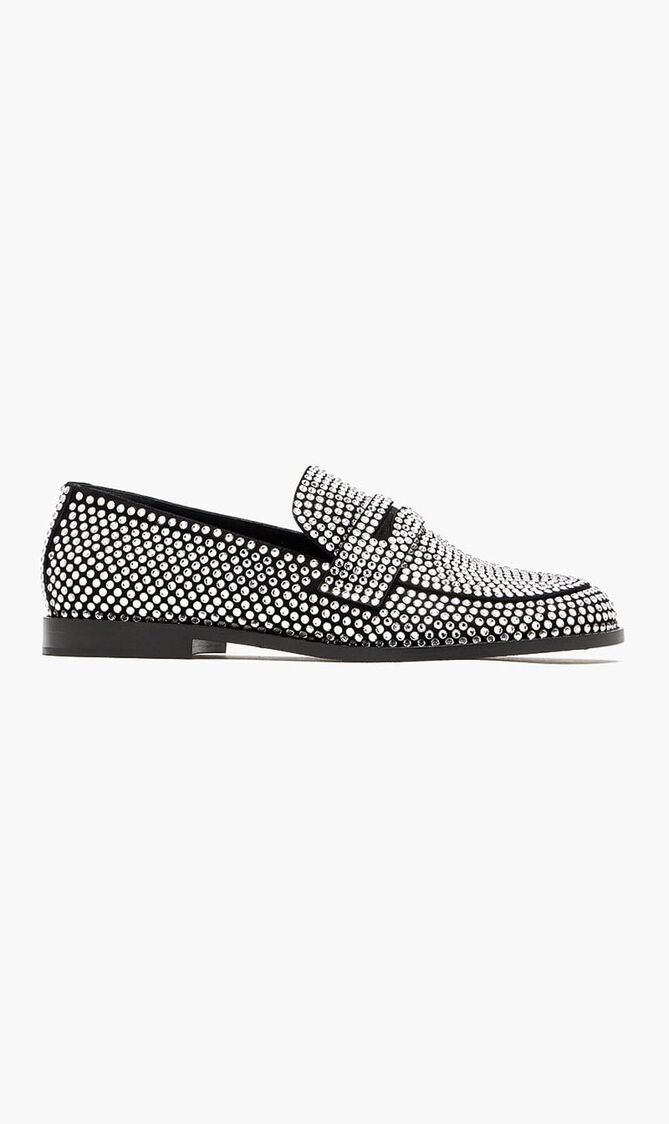 TILDA CRYSTAL LOAFER SUEDE BLACK WHITE CRYSTALS