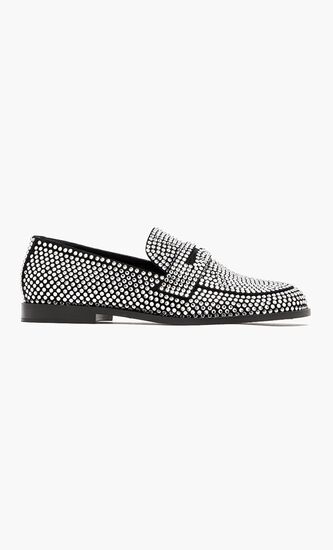 TILDA CRYSTAL LOAFER SUEDE BLACK WHITE CRYSTALS