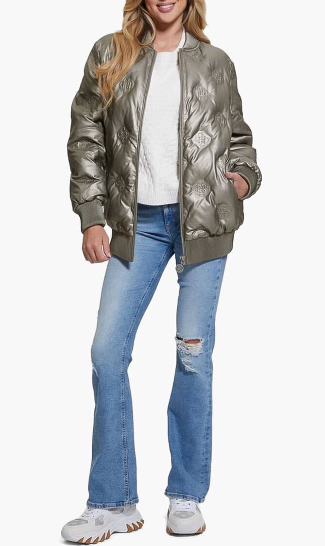 Faux Leather Long Bomber Jacket