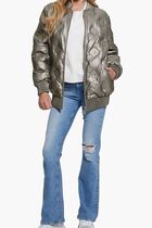 Faux Leather Long Bomber Jacket