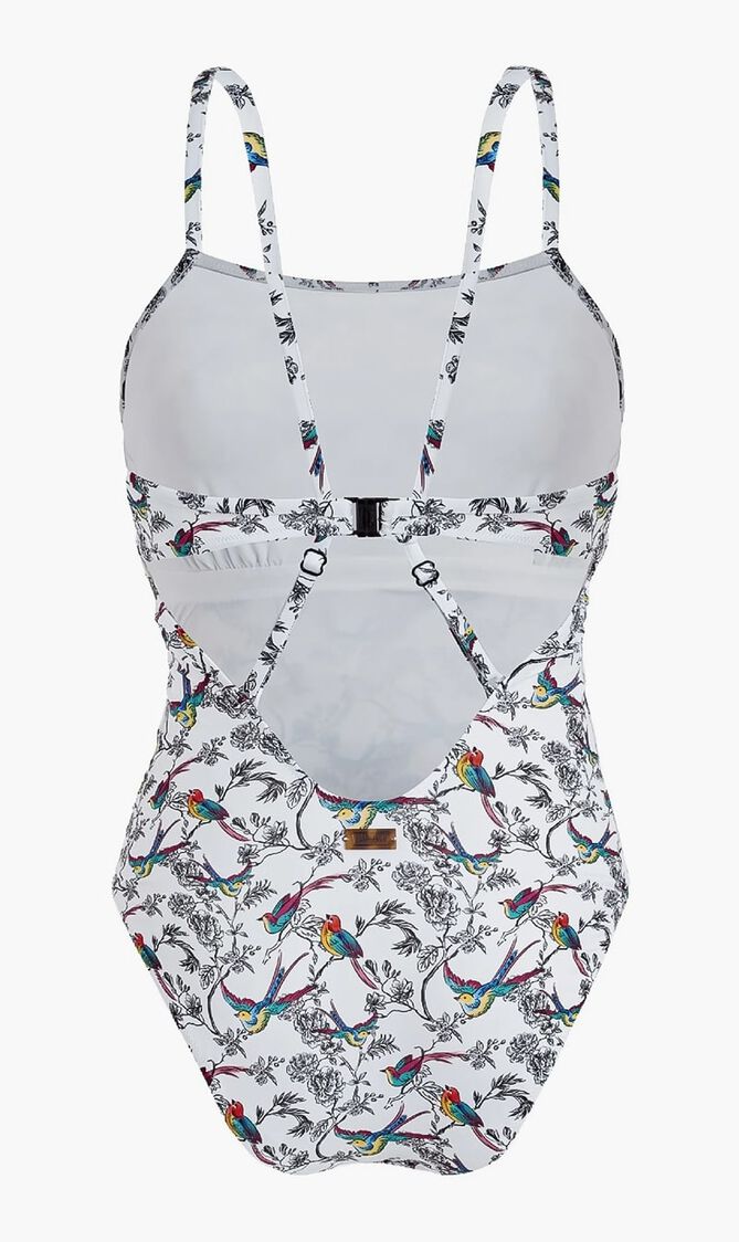 Rainbow Birds Crossed Back Strap One Piece Swimsuit