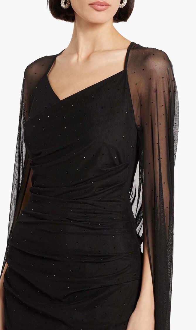 Crystal Tulle Cape Evening Gown