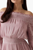 Silk Blend Off Shoulder Mini Dress
