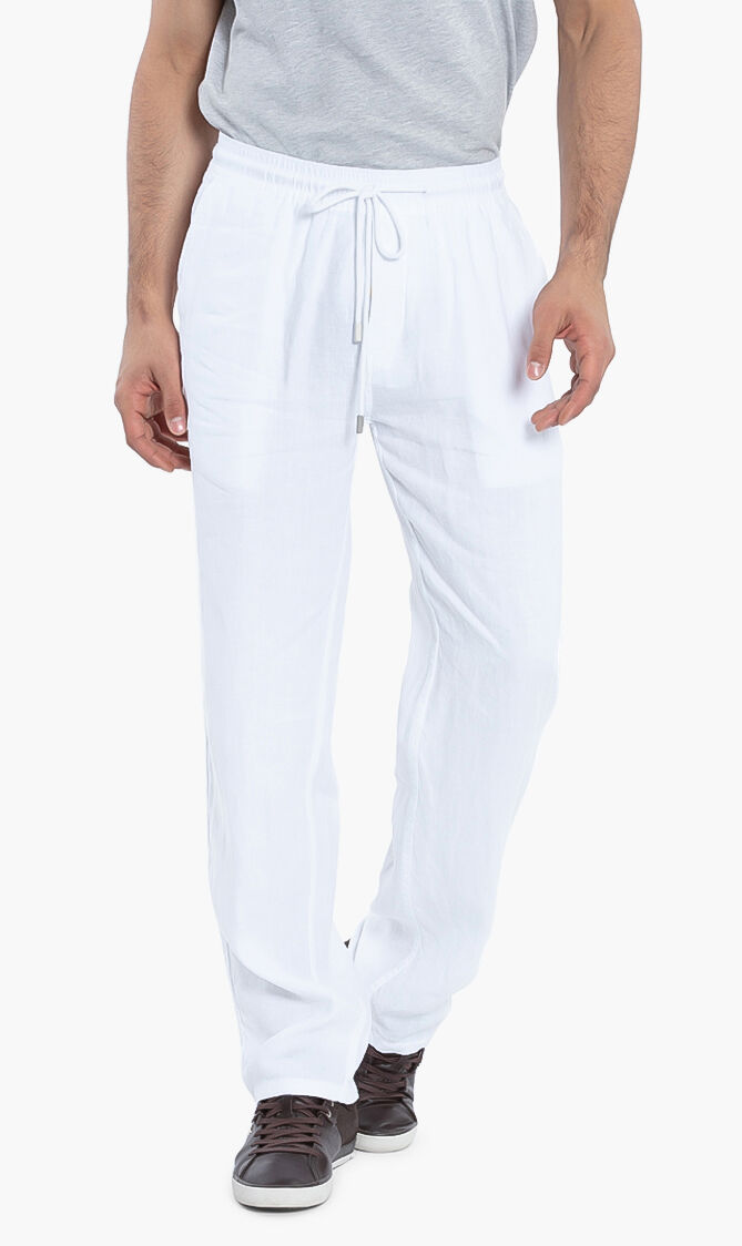 بنطال كتان سادة برباط