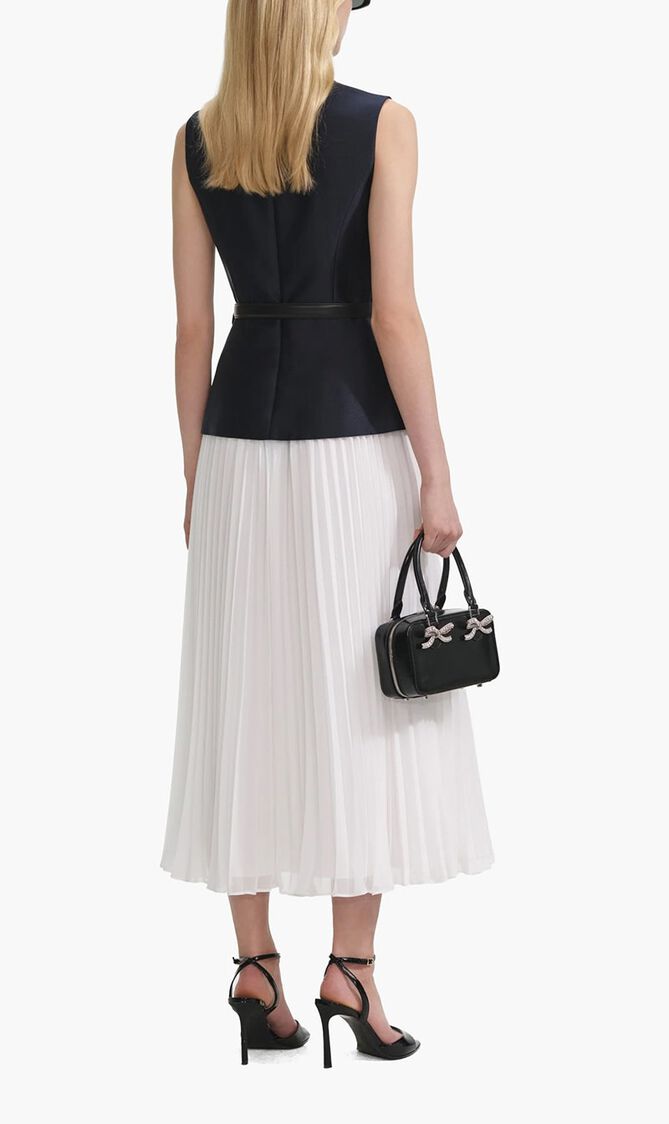 NAVY TAFFETA MIDI DRESS