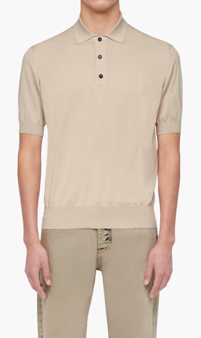 Short Sleeved Silk Blend Polo Shirt
