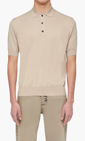 Short Sleeved Silk Blend Polo Shirt