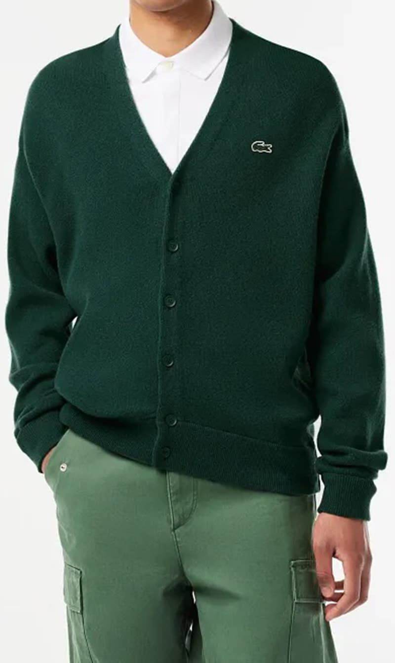 Buy LACOSTE Relaxed Fit Tone-on-Tone Buttons Wool Cardigan for N/A
