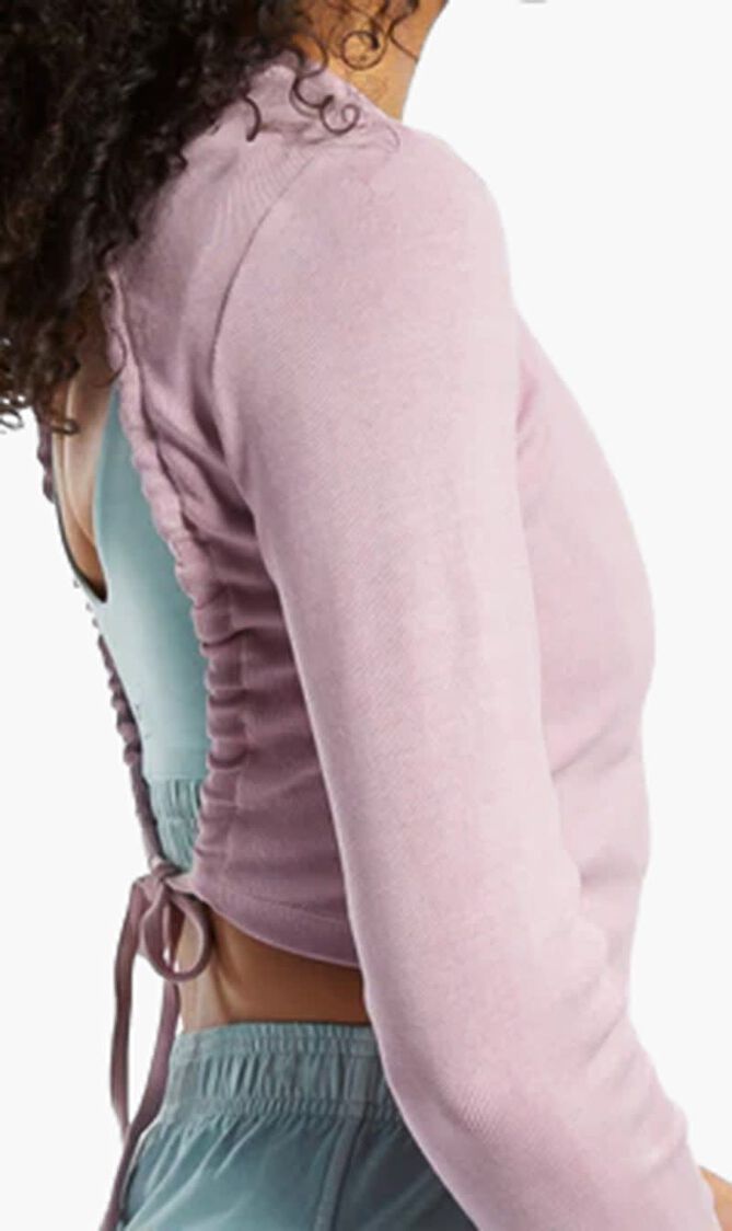 Dye Ribbed Long Sleeve Wrap Top