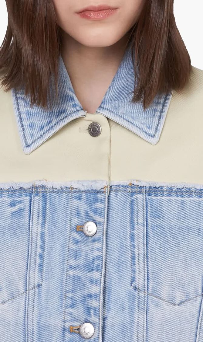 PANELED LIGHT VINTAGE BLUE DENIM AND TWILL JACKET