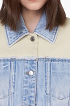 PANELED LIGHT VINTAGE BLUE DENIM AND TWILL JACKET