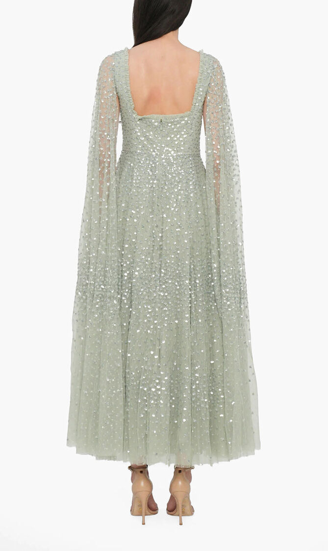 Scatter Dot Cape Sleeves Ankle Gown