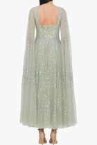 Scatter Dot Cape Sleeves Ankle Gown