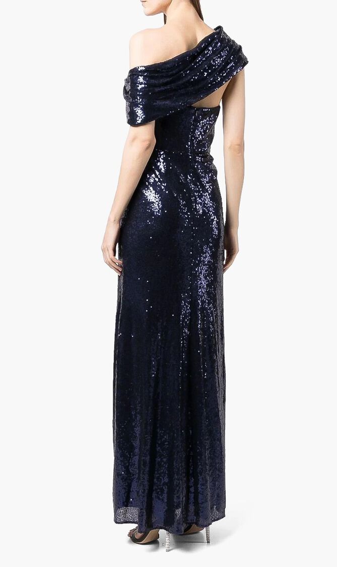 Asymmetrical Wrap Sequin Gown