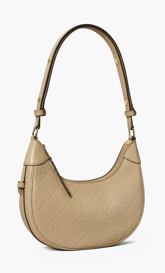 T Monogram Leather Crescent Bag