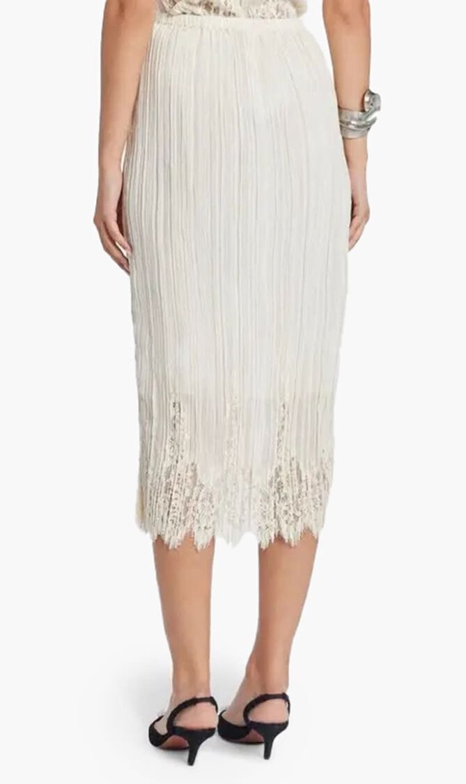 Lace Panel Pleated Midi Skirt