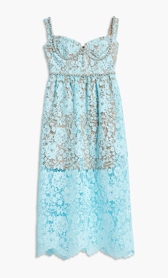 BLUE CORD LACE DIAMANTE MIDI DRESS