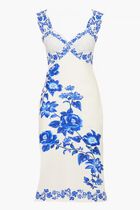 BLUE FLORAL CASCADE OFF WHITE WAVY SLEEVELESS MIDI