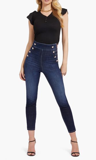 Exposed Buttons Denim Pants