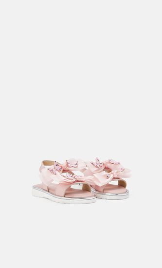 SWAROVSKI BUTTERFLIES ORGANZA BOWS EMBELLISHED LEATHER SANDALS
