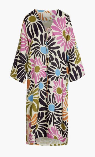 BEATRICE DRESS-MIDI KIMONO SLEEVE TUNIC DRESS, WITH DEEP V-NECK