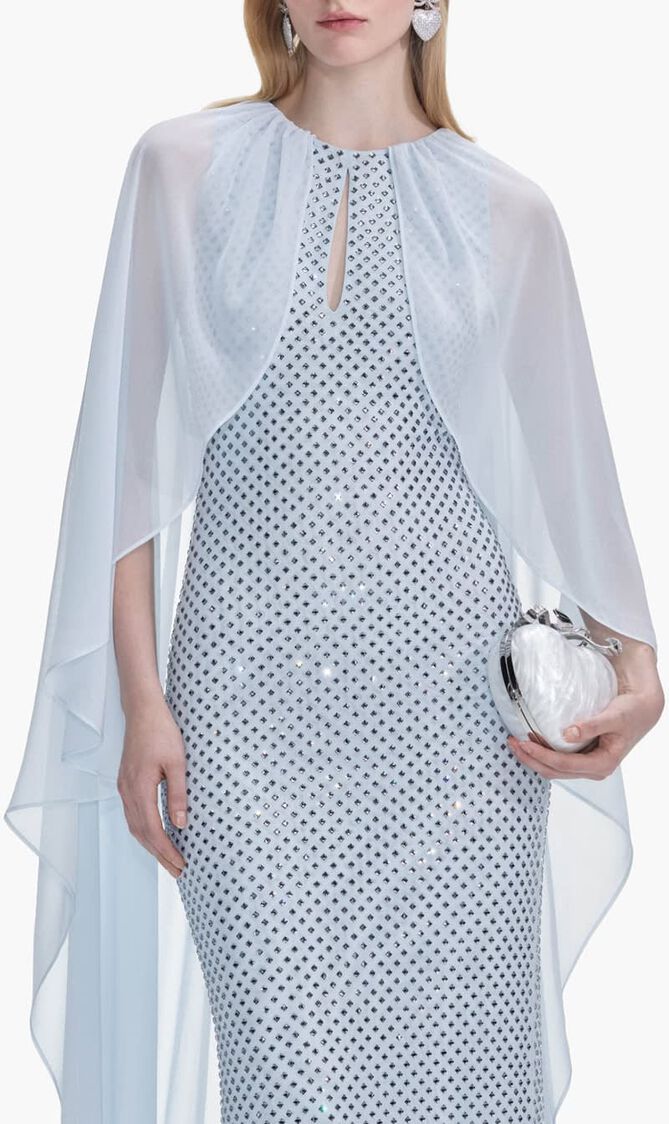 Rhinestone Cape Maxi Dress