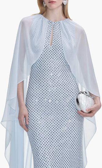 Rhinestone Cape Maxi Dress